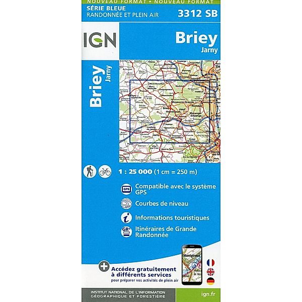 IGN topographische Karte 1:25T Série Bleue / 3312SB / IGN Karte, Serie Bleue Top 25 Briey.Jarny