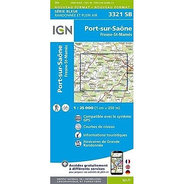 IGN topographische Karte 1:25T Série Bleue / 3321SB / IGN Karte, Serie Bleue Top 25 Port sur Saône