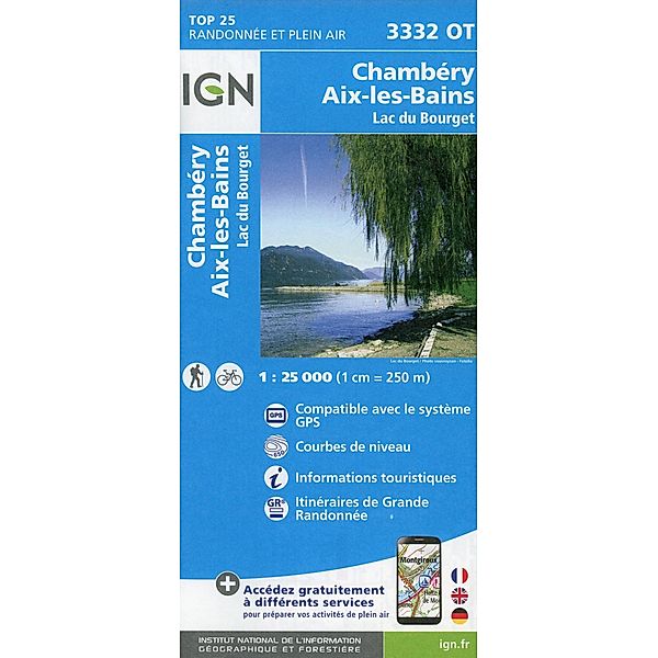 IGN topographische Karte 1:25T Série Bleue / 3332OT / 3332OT Chambéry, Aix -les- Bain, Lac du Bourget