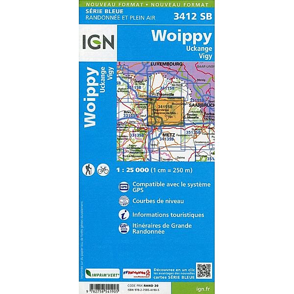 IGN topographische Karte 1:25T Série Bleue / 3412SB / 3412SB Woippy Uckange