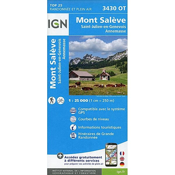 IGN topographische Karte 1:25T Série Bleue / 3430OT / 3430OT Mont Salève - Saint-Julien-en-Genevois - Annemasse
