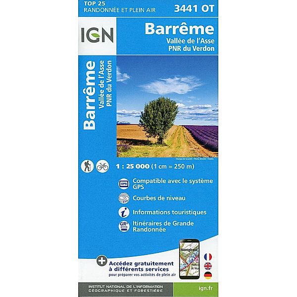 IGN topographische Karte 1:25T Série Bleue / 3441OT / IGN Karte, Serie Bleue Top 25 Barrême.Vallée de l'Asse.PNR du Verdon