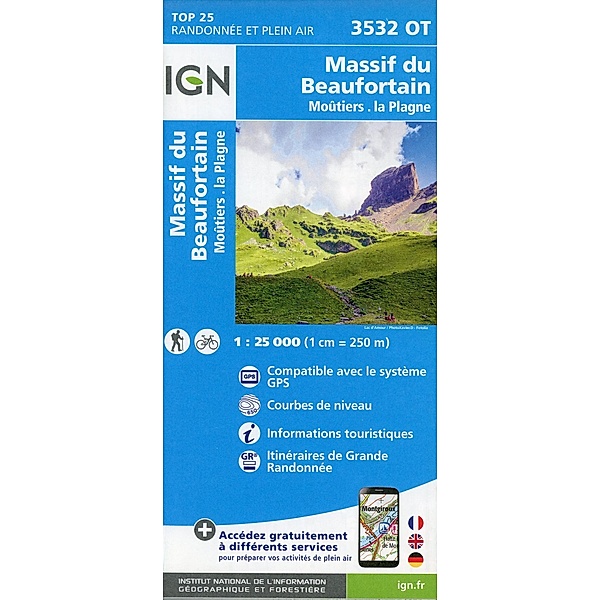 IGN topographische Karte 1:25T Série Bleue / 3532OT / 3532OT Massif du Beaufortain, Moutiers, la Plagne