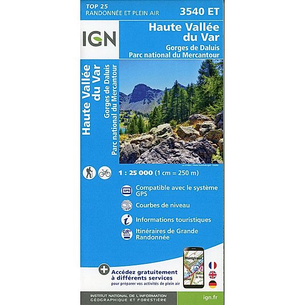 IGN topographische Karte 1:25T Série Bleue / 3540ET / 3540ET Haute Vallée du Var.Gorges de Daluis.PN du Mercantour