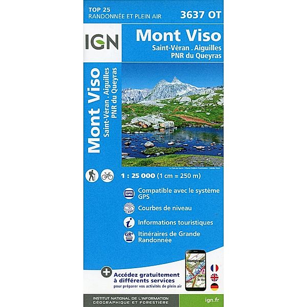 IGN topographische Karte 1:25T Série Bleue / 3637OT / IGN Karte, Carte de randonnée (et plein air) Mont Viso. Saint -Véran.Aiguilles, Parc National du Queryras