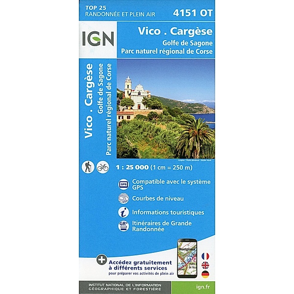 IGN topographische Karte 1:25T Série Bleue / 4151OT / 4151OT Vico Cargèse Golfe des sagone  Parc National de Corse