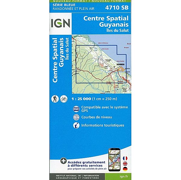 IGN topographische Karte 1:25T Série Bleue / 4710SB Centre Saptial Guyanais.Île du Salut