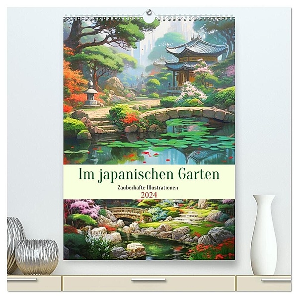 Im japanischen Garten. Zauberhafte Illustrationen (hochwertiger Premium Wandkalender 2024 DIN A2 hoch), Kunstdruck in Hochglanz, Rose Hurley