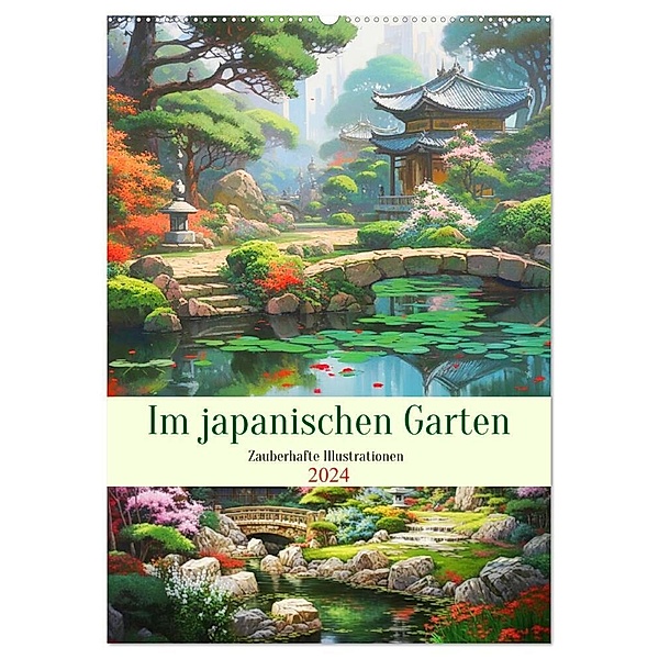 Im japanischen Garten. Zauberhafte Illustrationen (Wandkalender 2024 DIN A2 hoch), CALVENDO Monatskalender, Rose Hurley