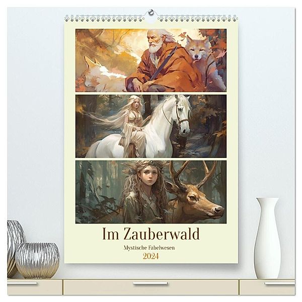 Im Zauberwald. Mystische Fabelwesen (hochwertiger Premium Wandkalender 2024 DIN A2 hoch), Kunstdruck in Hochglanz, Rose Hurley