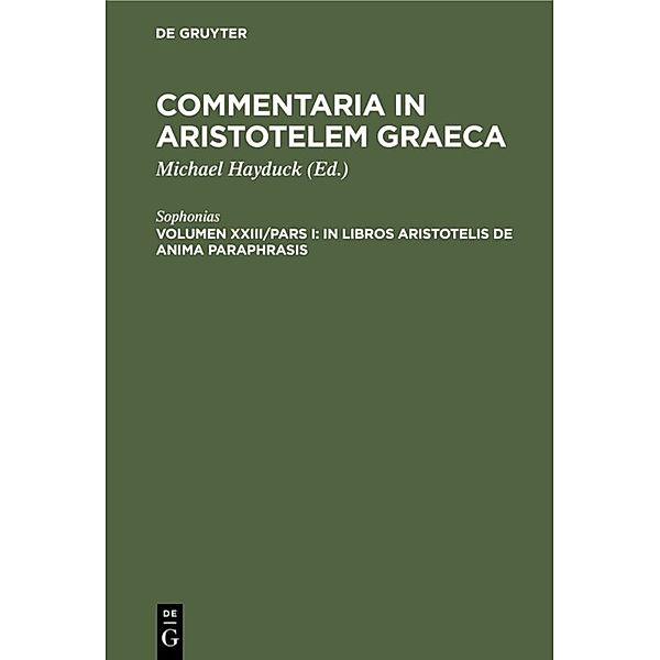 In libros Aristotelis De Anima paraphrasis, Sophonias