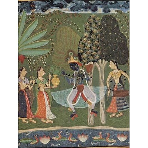 Indischer Maler um 1660 - Râgmâlâ-Serie, Vasanta Râginî, Krishna tanzt zur Musik zweier Mädchen - 100 Teile (Puzzle)