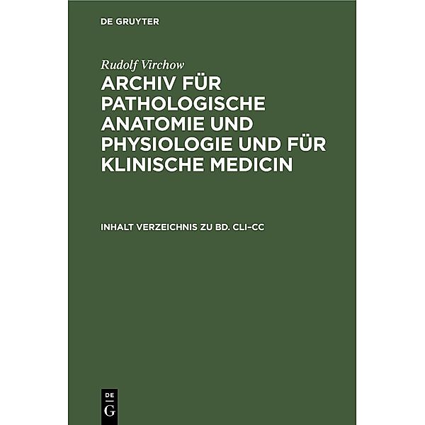 Inhalt Verzeichnis zu Bd. CLI-CC, Rudolf Virchow