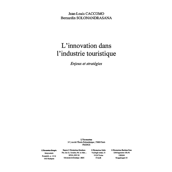 Innovation dans l'industrie touristique / Hors-collection, Jean-Louis Caccomo
