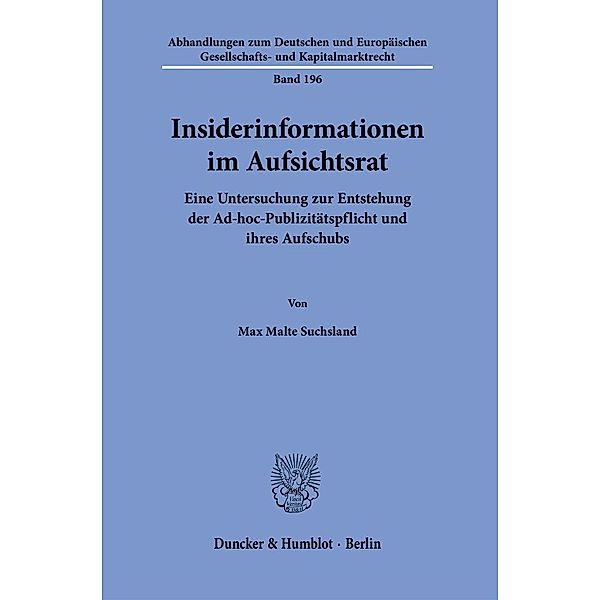 Insiderinformationen im Aufsichtsrat., Max Malte Suchsland