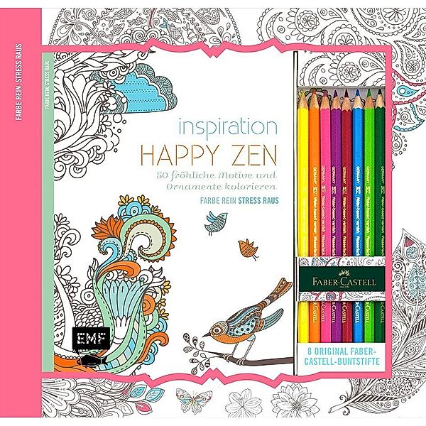 Inspiration Happy Zen: 50 fröhliche Motive und Ornamente kolorieren, m. 8 Faber-Castell-Buntstiften, Edition Michael Fischer