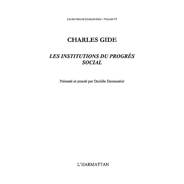 Institutions du progres socialLes / Hors-collection, Charles Gide