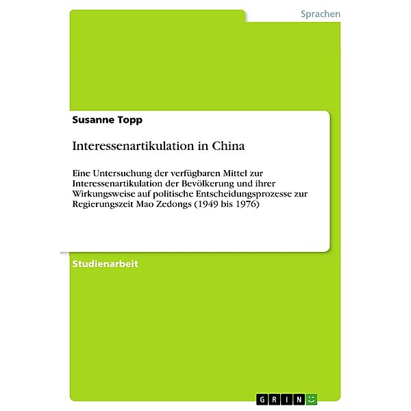 Interessenartikulation in China, Susanne Topp