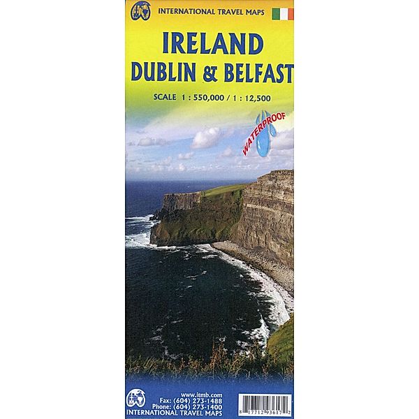 International Travel Map ITM Touristik Karte Ireland with Dublin & Belfast