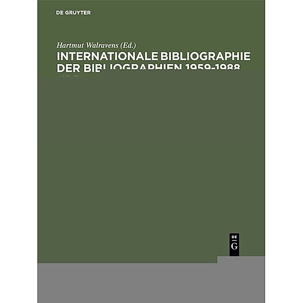 Internationale Bibliographie der Bibliographien 1959-1988 (IBB) / Band 4 / Medizin, Pharmazie / Naturwissenschaften