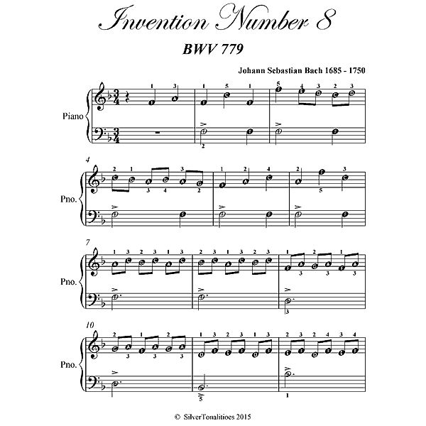 Invention Number 8 Bwv 779 Easiest Piano Sheet Music, Johann Sebastian Bach
