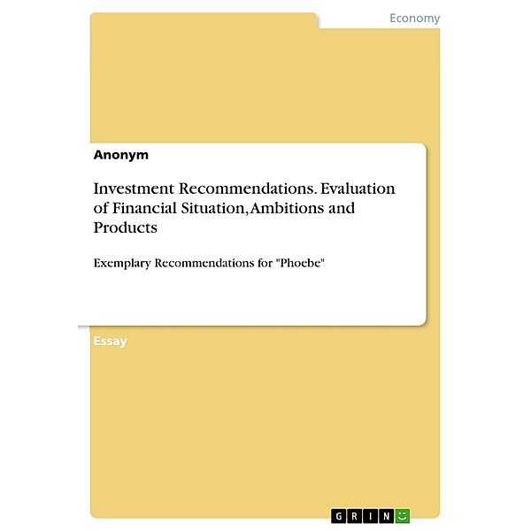 Investment Recommendations. Evaluation of Financial Situation, Ambitions and Products