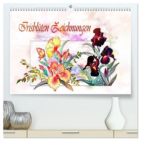 Irisblüten Zeichnungen (hochwertiger Premium Wandkalender 2024 DIN A2 quer), Kunstdruck in Hochglanz, Dusanka Djeric