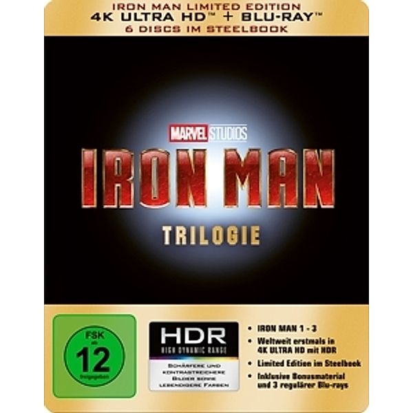 Iron Man Trilogie Limited Steelbook, Iron Man Trilogie Uhd, 6bd Lim.Ed.Steelb.