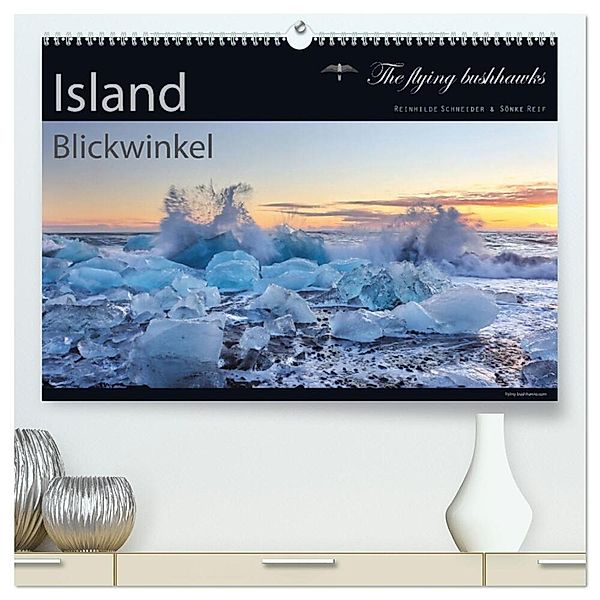 Island Blickwinkel 2024 (hochwertiger Premium Wandkalender 2024 DIN A2 quer), Kunstdruck in Hochglanz, The flying bushhawks