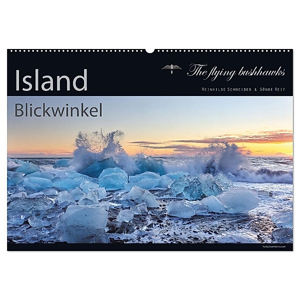 Island Blickwinkel 2024 (Wandkalender 2024 DIN A2 quer), CALVENDO Monatskalender, The flying bushhawks