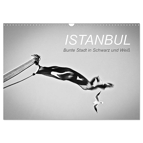 Istanbul - Bunte Stadt in Schwarz und Weiss (Wandkalender 2024 DIN A3 quer), CALVENDO Monatskalender, Ina Reinecke