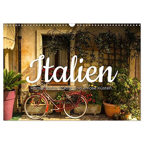 Italien - Romantische Städte und endlose Küsten. (Wandkalender 2024 DIN A3 quer), CALVENDO Monatskalender, Happy Monkey