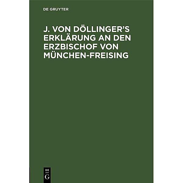 J. von Döllinger's Erklärung an den Erzbischof von München-Freising / Jahrbuch des Dokumentationsarchivs des österreichischen Widerstandes