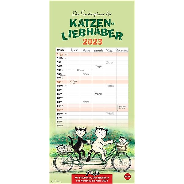 Jacob Familienplaner 2023. Terminkalender für Katzenliebhaber. Praktischer Familienkalender mit 5 Spalten. Liebevoll ill, Sven Hartmann