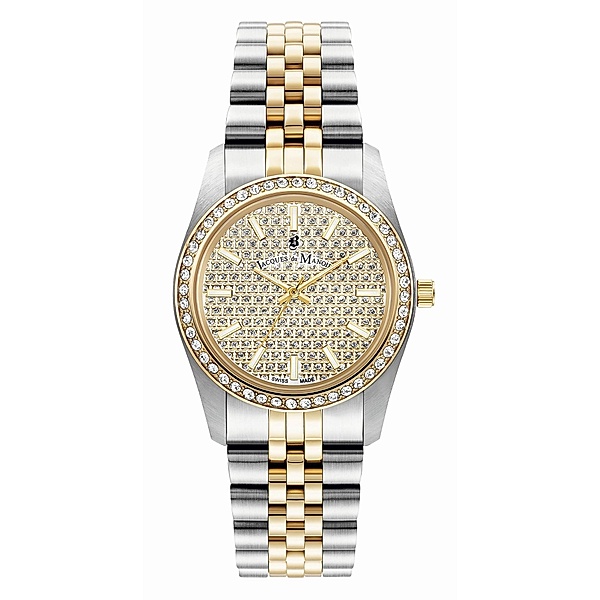 Jacques du Manoir Damen Armband Uhr Edelstahl Zirkonia 22cm Quarzwerk Mineralglas