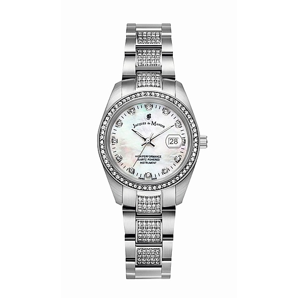 Jacques du Manoir Damen Armband Uhr Edelstahl Zirkonia 21cm Quarzwerk Mineralglas