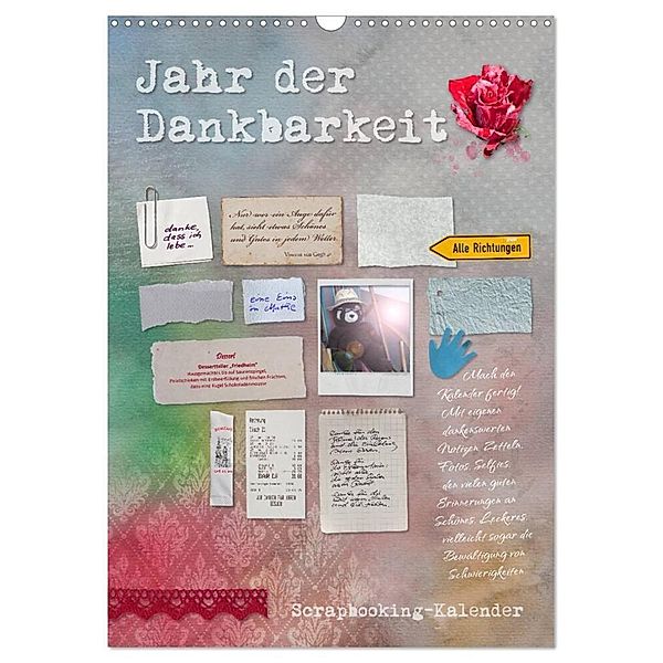 Jahr der Dankbarkeit - Scrapbooking-Kalender (Wandkalender 2024 DIN A3 hoch), CALVENDO Monatskalender, Ulrike Gruch