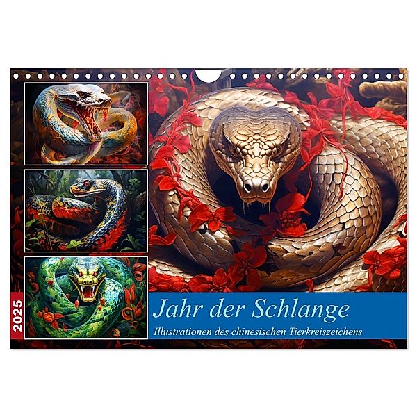 Jahr der Schlange - Illustrationen des chinesischen Tierkreiszeichens (Wandkalender 2025 DIN A4 quer), CALVENDO Monatskalender, Calvendo, Anja Frost