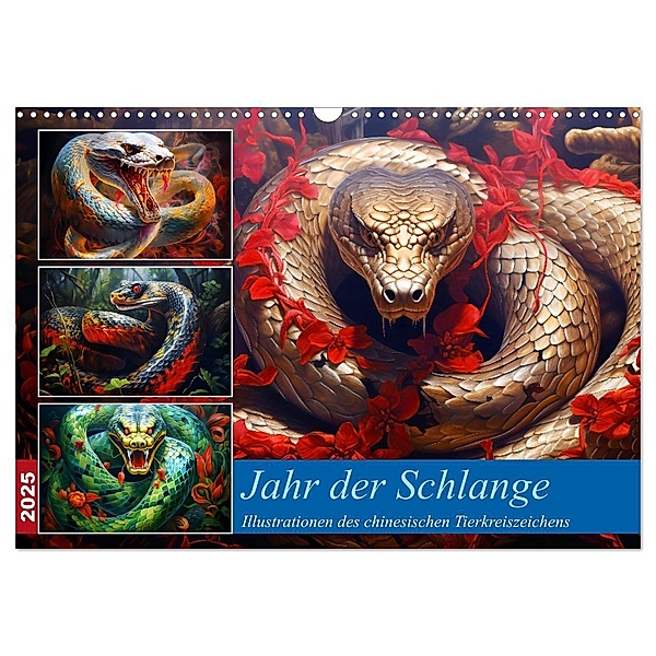 Jahr der Schlange - Illustrationen des chinesischen Tierkreiszeichens (Wandkalender 2025 DIN A3 quer), CALVENDO Monatskalender, Calvendo, Anja Frost