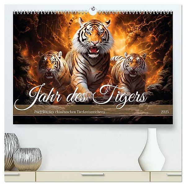 Jahr des Tigers - Porträts des chinesischen Tierkreiszeichens (hochwertiger Premium Wandkalender 2025 DIN A2 quer), Kunstdruck in Hochglanz, Calvendo, Anja Frost