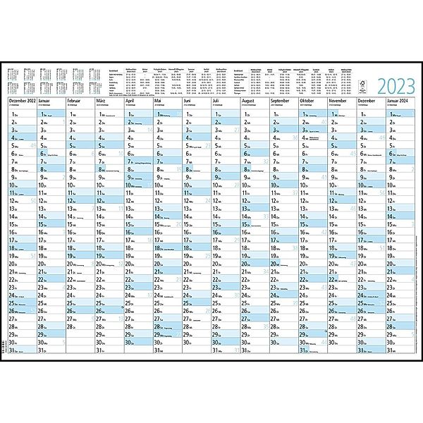 Jahresplaner 14 Monate 2023 - Plakat-Kalender 86x61 cm - Ferienübersicht - Arbeitstagezählung - Alpha Edition