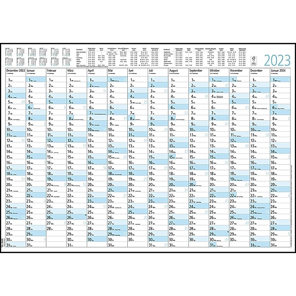 Jahresplaner 14 Monate 2023 - Plakat-Kalender 86x61 cm - Ferienübersicht - Arbeitstagezählung - Alpha Edition