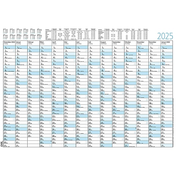 Jahresplaner 14 Monate 2025 - Plakat-Kalender 86x61 cm - Ferienübersicht - Arbeitstagezählung - Zettler