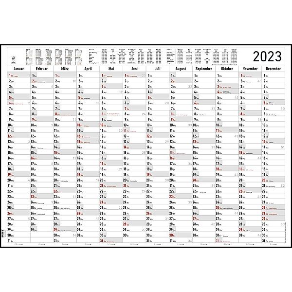 Jahresplaner XL 2023 - Plakat-Kalender 100x70 cm - Ferienübersicht - Arbeitstagezählung - Alpha Edition