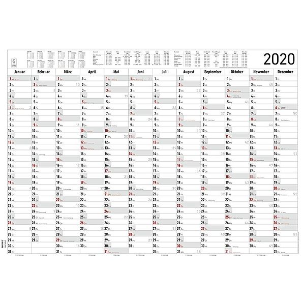 Jahresplaner XL foliert 2020 abwischbar, ALPHA EDITION