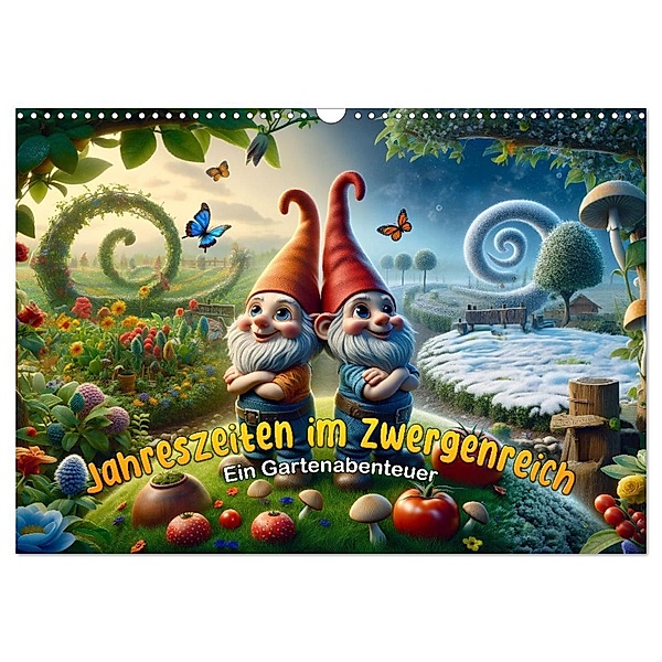 Jahreszeiten im Zwergenreich: Ein Gartenabenteuer (Wandkalender 2025 DIN A3 quer), CALVENDO Monatskalender, Calvendo, artefacti