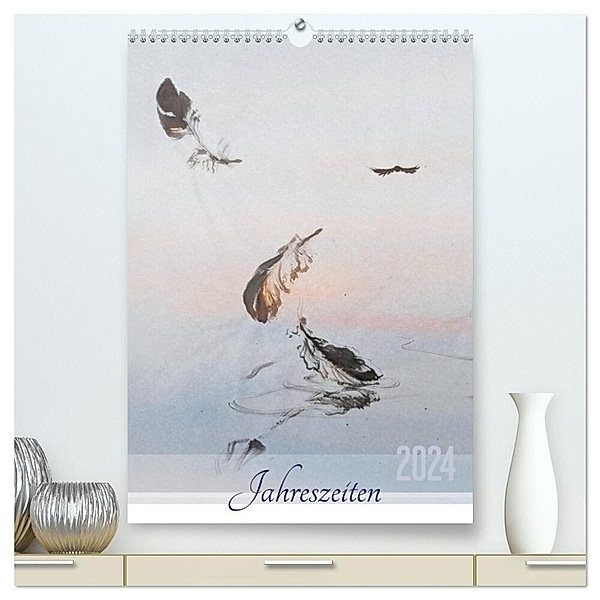 Jahreszeiten in Stil japanischer Malerei - Kunst (hochwertiger Premium Wandkalender 2024 DIN A2 hoch), Kunstdruck in Hochglanz, Eugeniya Kareva