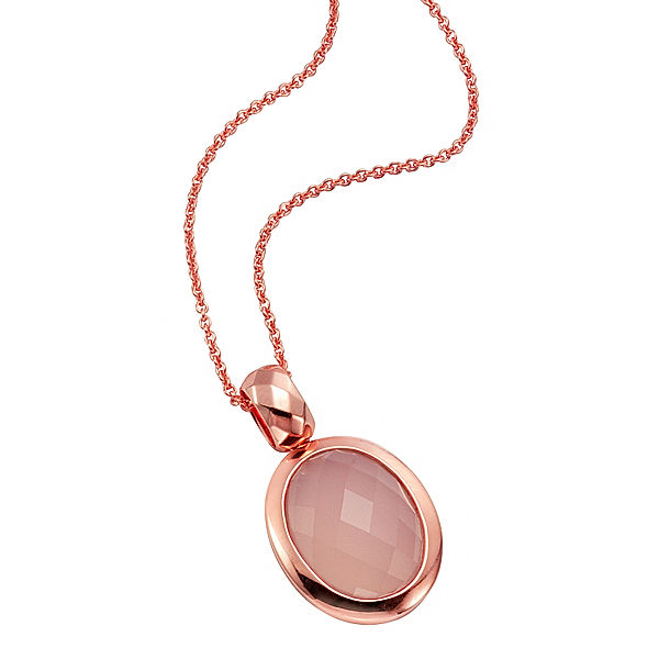 Jamelli Anhänger mit Kette 925/- Sterling Silber Chalcedon (beh.) rosa 45cm Glänzend