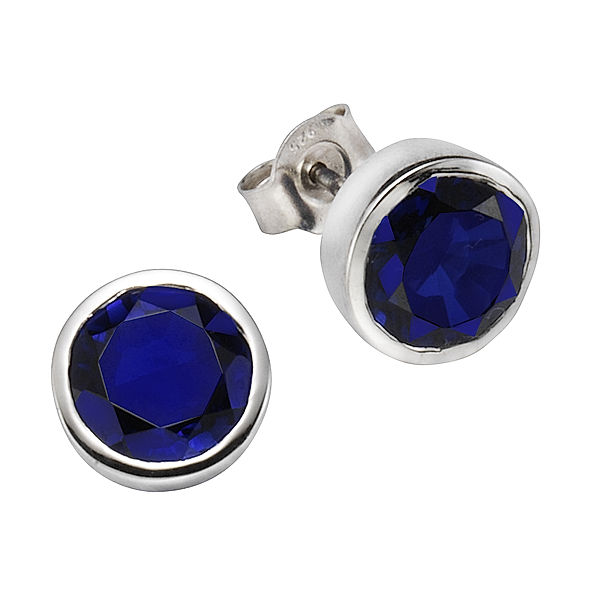 Jamelli Ohrstecker 925/- Sterling Silber Quarz (beh.) blau 1cm Glänzend