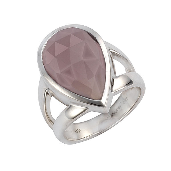 Jamelli Ring 925/- Sterling Silber rhodiniert mit Calcedon 925/- Sterling Silber Calcedon (beh) rosa Glänzend (Größe: 058 (18,5))